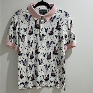 Paisley & Gray Men’s Polo Large Short Sleeve Shirt Birds Pink Blue White Golf